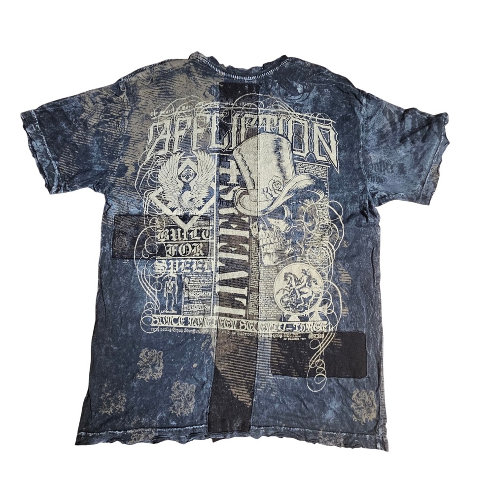 Affliction Live Fast Skull Hat Graphic‎ T-Shirt L Studded Distressed Y2K Grunge
